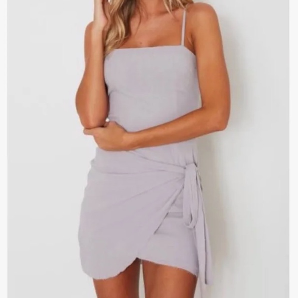 White Fox Grey Side Tie Mini Dress